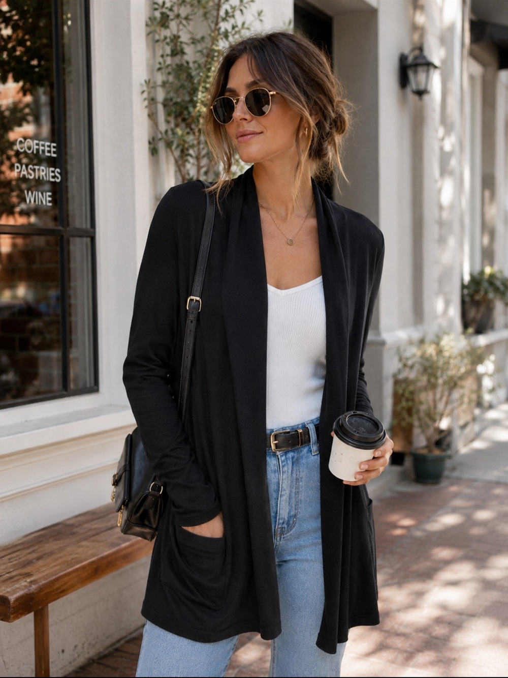 Anthropologie Ella Moss Black Oversized Open Front Cardigan Sweater Small